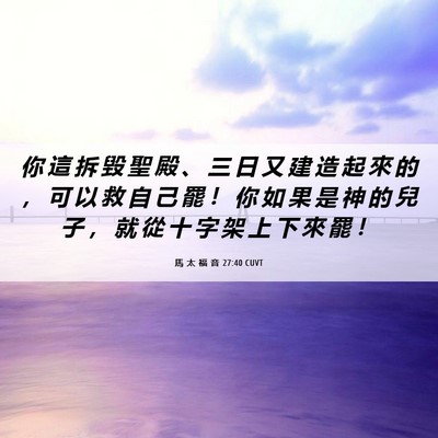 Picture 06 - 馬 太 福 音 27:40 CUVT - 你 這 拆 毀 聖 殿 、 三 日 又 建 造 - Bible Verse Picture