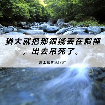 Picture 06 - 馬 太 福 音 27:5 CUVT - 猶 大 就 把 那 銀 錢 丟 在 殿 裡 ， - Bible Verse Picture