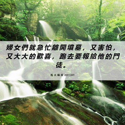 Picture 06 - 馬 太 福 音 28:8 CUVT - 婦 女 們 就 急 忙 離 開 墳 墓 ， 又 - Bible Verse Picture