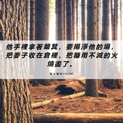 Picture 06 - 馬 太 福 音 3:12 CUVT - 他 手 裡 拿 著 簸 箕 ， 要 揚 淨 他 - Bible Verse Picture