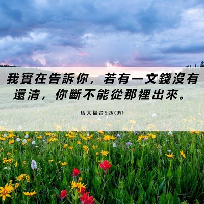 Picture 06 - 馬 太 福 音 5:26 CUVT - 我 實 在 告 訴 你 ， 若 有 一 文 錢 - Bible Verse Picture
