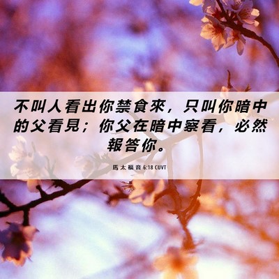 Picture 06 - 馬 太 福 音 6:18 CUVT - 不 叫 人 看 出 你 禁 食 來 ， 只 叫 - Bible Verse Picture