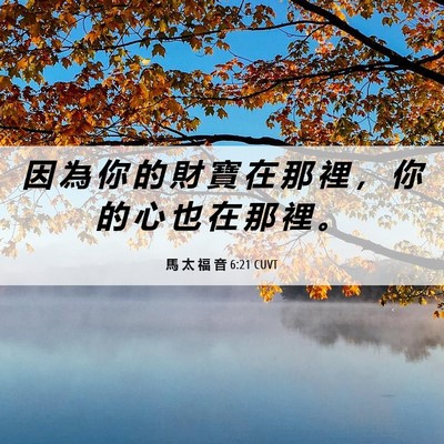 Picture 06 - 馬 太 福 音 6:21 CUVT - 因 為 你 的 財 寶 在 那 裡 ， 你 的 - Bible Verse Picture