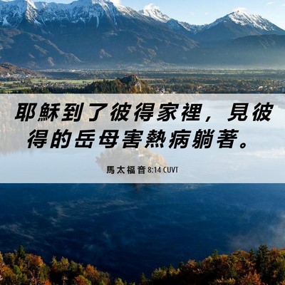 Picture 06 - 馬 太 福 音 8:14 CUVT - 耶 穌 到 了 彼 得 家 裡 ， 見 彼 得 - Bible Verse Picture