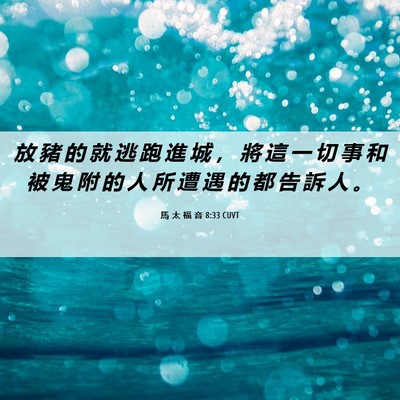 Picture 06 - 馬 太 福 音 8:33 CUVT - 放 豬 的 就 逃 跑 進 城 ， 將 這 一 - Bible Verse Picture