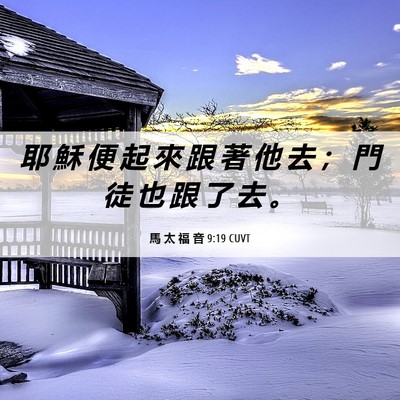 Picture 06 - 馬 太 福 音 9:19 CUVT - 耶 穌 便 起 來 跟 著 他 去 ； 門 徒 - Bible Verse Picture