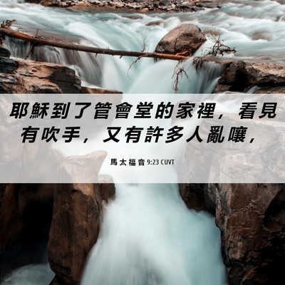 Picture 06 - 馬 太 福 音 9:23 CUVT - 耶 穌 到 了 管 會 堂 的 家 裡 ， 看 - Bible Verse Picture
