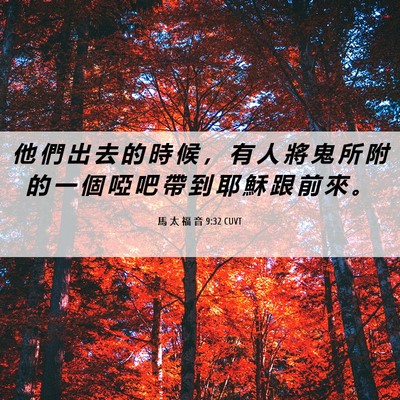 Picture 06 - 馬 太 福 音 9:32 CUVT - 他 們 出 去 的 時 候 ， 有 人 將 鬼 - Bible Verse Picture