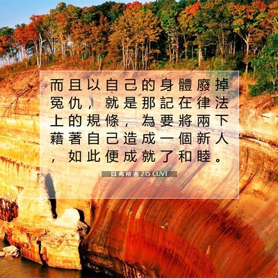 Picture 07 - 以 弗 所 書 2:15 CUVT - 而 且 以 自 己 的 身 體 廢 掉 冤 仇 - Bible Verse Picture
