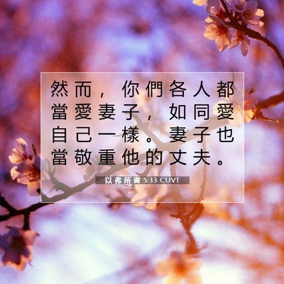 Picture 07 - 以 弗 所 書 5:33 CUVT - 然 而 ， 你 們 各 人 都 當 愛 妻 子 - Bible Verse Picture