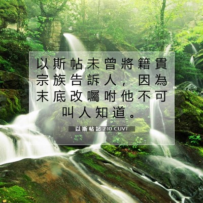 Picture 07 - 以 斯 帖 記 2:10 CUVT - 以 斯 帖 未 曾 將 籍 貫 宗 族 告 訴 - Bible Verse Picture