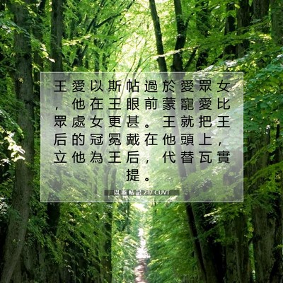 Picture 07 - 以 斯 帖 記 2:17 CUVT - 王 愛 以 斯 帖 過 於 愛 眾 女 ， 他 - Bible Verse Picture
