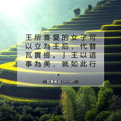 Picture 07 - 以 斯 帖 記 2:4 CUVT - 王 所 喜 愛 的 女 子 可 以 立 為 王 - Bible Verse Picture