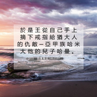 Picture 07 - 以 斯 帖 記 3:10 CUVT - 於 是 王 從 自 己 手 上 摘 下 戒 指 - Bible Verse Picture