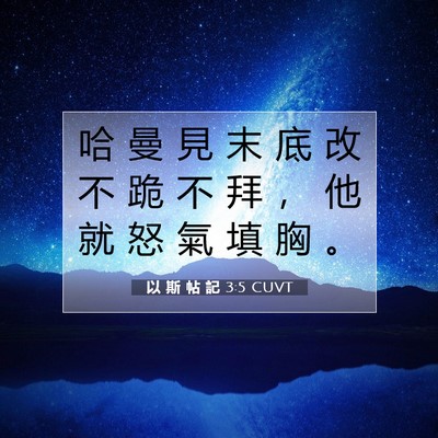 Picture 07 - 以 斯 帖 記 3:5 CUVT - 哈 曼 見 末 底 改 不 跪 不 拜 ， 他 - Bible Verse Picture