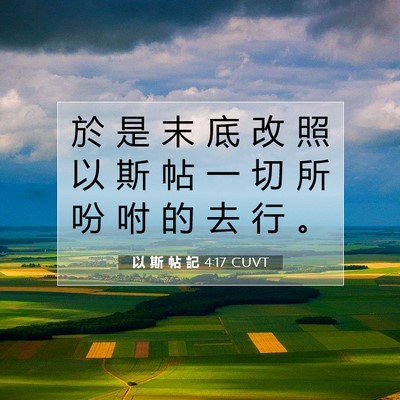 Picture 07 - 以 斯 帖 記 4:17 CUVT - 於 是 末 底 改 照 以 斯 帖 一 切 所 - Bible Verse Picture