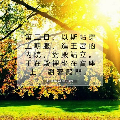 Picture 07 - 以 斯 帖 記 5:1 CUVT - 第 三 日 ， 以 斯 帖 穿 上 朝 服 ， - Bible Verse Picture