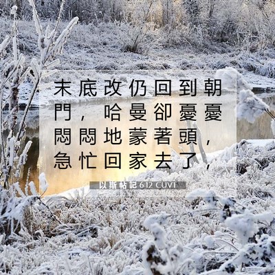 Picture 07 - 以 斯 帖 記 6:12 CUVT - 末 底 改 仍 回 到 朝 門 ， 哈 曼 卻 - Bible Verse Picture