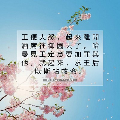 Picture 07 - 以 斯 帖 記 7:7 CUVT - 王 便 大 怒 ， 起 來 離 開 酒 席 往 - Bible Verse Picture