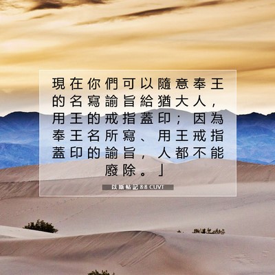 Picture 07 - 以 斯 帖 記 8:8 CUVT - 現 在 你 們 可 以 隨 意 奉 王 的 名 - Bible Verse Picture