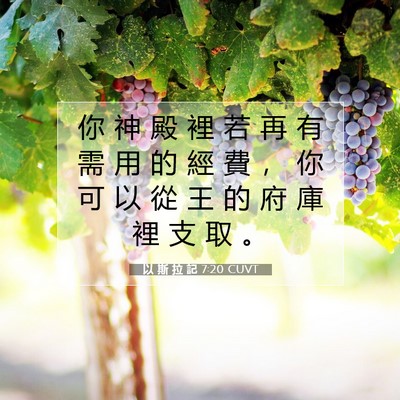 Picture 07 - 以 斯 拉 記 7:20 CUVT - 你 神 殿 裡 若 再 有 需 用 的 經 費 - Bible Verse Picture