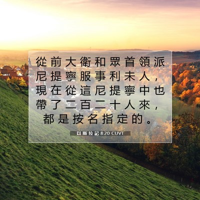 Picture 07 - 以 斯 拉 記 8:20 CUVT - 從 前 大 衛 和 眾 首 領 派 尼 提 寧 - Bible Verse Picture