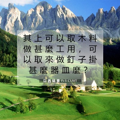 Picture 07 - 以 西 結 書 15:3 CUVT - 其 上 可 以 取 木 料 做 甚 麼 工 用 - Bible Verse Picture