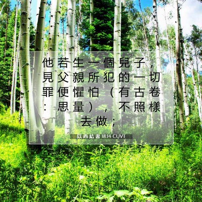 Picture 07 - 以 西 結 書 18:14 CUVT - 他 若 生 一 個 兒 子 ， 見 父 親 所 - Bible Verse Picture