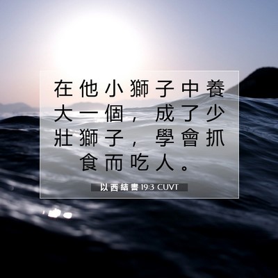 Picture 07 - 以 西 結 書 19:3 CUVT - 在 他 小 獅 子 中 養 大 一 個 ， 成 - Bible Verse Picture