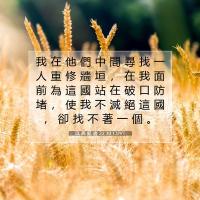 Picture 07 - 以 西 結 書 22:30 CUVT - 我 在 他 們 中 間 尋 找 一 人 重 修 - Bible Verse Picture