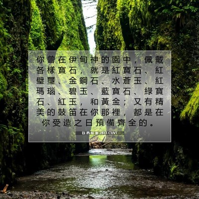 Picture 07 - 以 西 結 書 28:13 CUVT - 你 曾 在 伊 甸 神 的 園 中 ， 佩 戴 - Bible Verse Picture