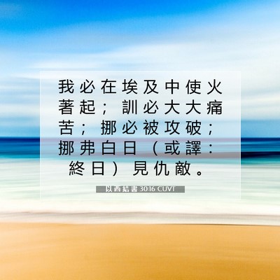 Picture 07 - 以 西 結 書 30:16 CUVT - 我 必 在 埃 及 中 使 火 著 起 ； 訓 - Bible Verse Picture