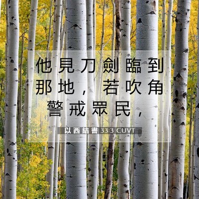Picture 07 - 以 西 結 書 33:3 CUVT - 他 見 刀 劍 臨 到 那 地 ， 若 吹 角 - Bible Verse Picture