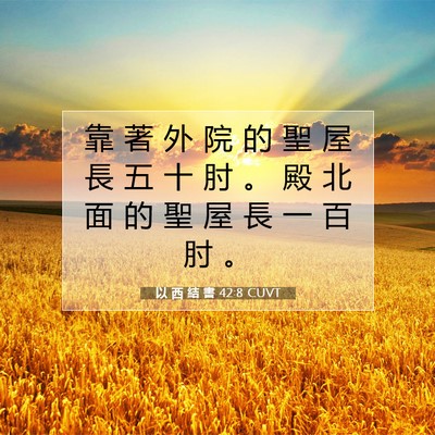 Picture 07 - 以 西 結 書 42:8 CUVT - 靠 著 外 院 的 聖 屋 長 五 十 肘 。 - Bible Verse Picture