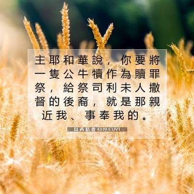 Picture 07 - 以 西 結 書 43:19 CUVT - 主 耶 和 華 說 ， 你 要 將 一 隻 公 - Bible Verse Picture