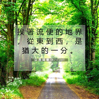 Picture 07 - 以 西 結 書 48:7 CUVT - 挨 著 流 便 的 地 界 ， 從 東 到 西 - Bible Verse Picture