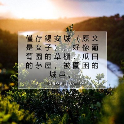 Picture 07 - 以 賽 亞 書 1:8 CUVT - 僅 存 錫 安 城 （ 原 文 是 女 子 ） - Bible Verse Picture