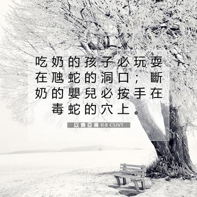 Picture 07 - 以 賽 亞 書 11:8 CUVT - 吃 奶 的 孩 子 必 玩 耍 在 虺 蛇 的 - Bible Verse Picture