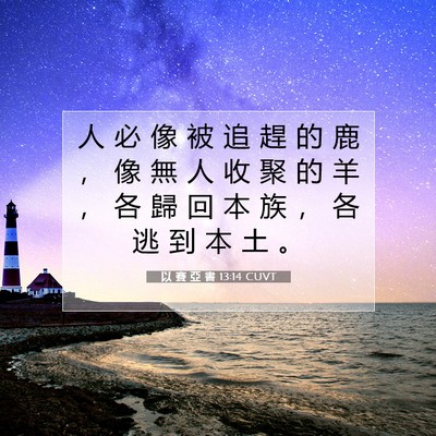 Picture 07 - 以 賽 亞 書 13:14 CUVT - 人 必 像 被 追 趕 的 鹿 ， 像 無 人 - Bible Verse Picture