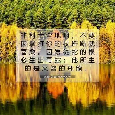Picture 07 - 以 賽 亞 書 14:29 CUVT - 非 利 士 全 地 啊 ， 不 要 因 擊 打 - Bible Verse Picture