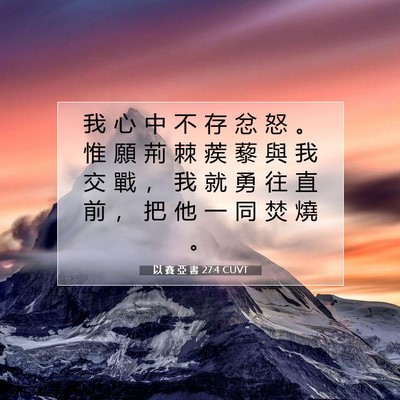 Picture 07 - 以 賽 亞 書 27:4 CUVT - 我 心 中 不 存 忿 怒 。 惟 願 荊 棘 - Bible Verse Picture
