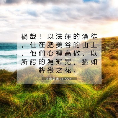 Picture 07 - 以 賽 亞 書 28:1 CUVT - 禍 哉 ！ 以 法 蓮 的 酒 徒 ， 住 在 - Bible Verse Picture