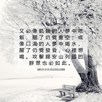 Picture 07 - 以 賽 亞 書 29:8 CUVT - 又 必 像 飢 餓 的 人 夢 中 吃 飯 ， - Bible Verse Picture