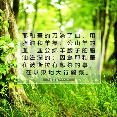 Picture 07 - 以 賽 亞 書 34:6 CUVT - 耶 和 華 的 刀 滿 了 血 ， 用 脂 油 - Bible Verse Picture