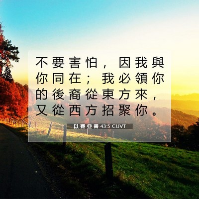 Picture 07 - 以 賽 亞 書 43:5 CUVT - 不 要 害 怕 ， 因 我 與 你 同 在 ； - Bible Verse Picture