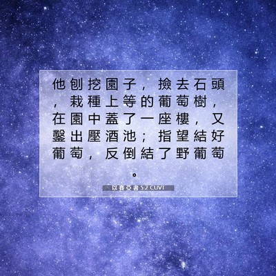 Picture 07 - 以 賽 亞 書 5:2 CUVT - 他 刨 挖 園 子 ， 撿 去 石 頭 ， 栽 - Bible Verse Picture