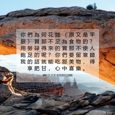 Picture 07 - 以 賽 亞 書 55:2 CUVT - 你 們 為 何 花 錢 （ 原 文 是 平 銀 - Bible Verse Picture