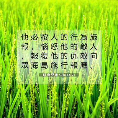 Picture 07 - 以 賽 亞 書 59:18 CUVT - 他 必 按 人 的 行 為 施 報 ， 惱 怒 - Bible Verse Picture