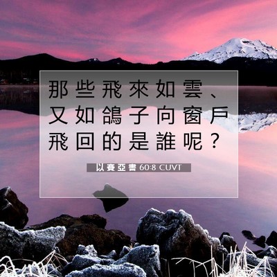 Picture 07 - 以 賽 亞 書 60:8 CUVT - 那 些 飛 來 如 雲 、 又 如 鴿 子 向 - Bible Verse Picture