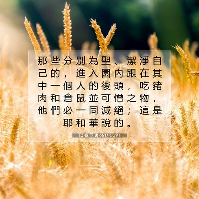 Picture 07 - 以 賽 亞 書 66:17 CUVT - 那 些 分 別 為 聖 、 潔 淨 自 己 的 - Bible Verse Picture